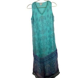 Sundance 100% Rayon Patterned Blue Boho Maxi Dress‎ Size 4